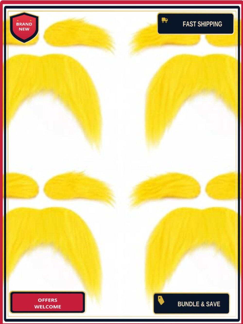 Yellow Fake Mustache and Eyebrow Set Self-Adhesive Halloween Costume Accessories